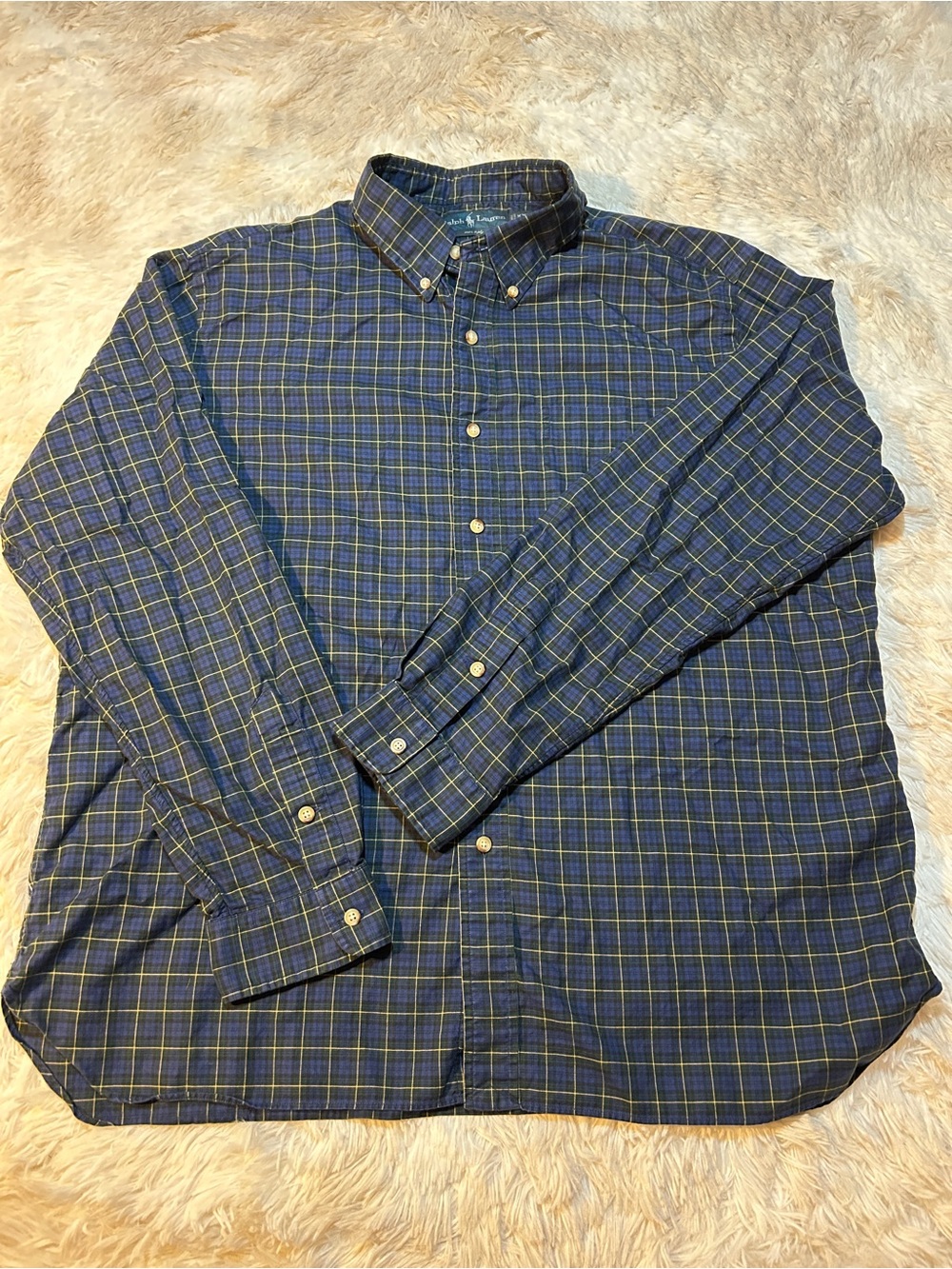 Ralph Lauren Navy and Green Plaid Button-Down Shirt